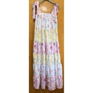 Sunday Up Womens Tiered Floral Tie Strap Maxi Dress‎ Sz L